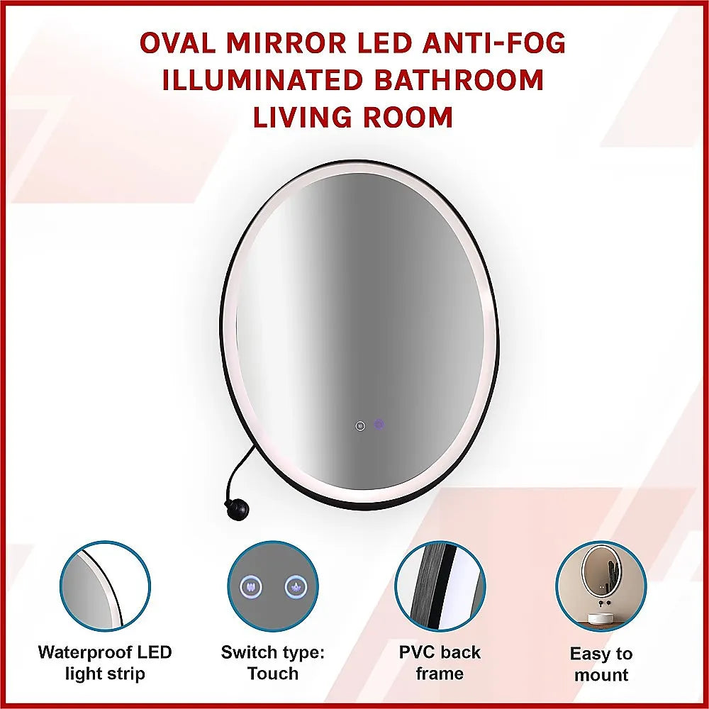 Oval Mirror LED Anti-Fog Illuminated Bathroom Living Room - Image 3