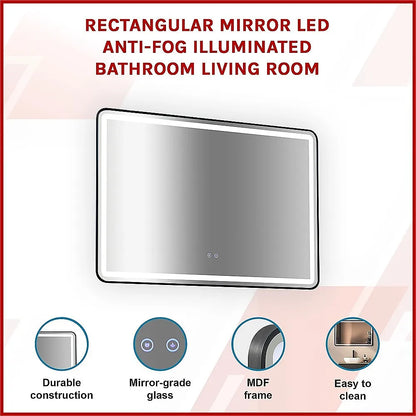 Rectangular Mirror LED Anti-Fog Illuminated Bathroom Living Room - Image 3