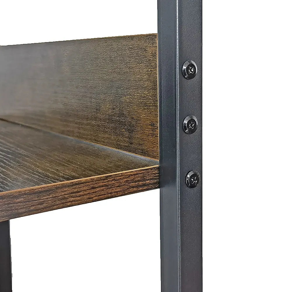 Industrial C Shaped Sofa Side Table with Wooden Shelf Couch Laptop Snack End Table - Image 4