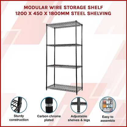 Modular Wire Storage 120x45cm Steel Shelving Black With Fixed Legs For Garage Kitchen Or Retail Storage - Image 3