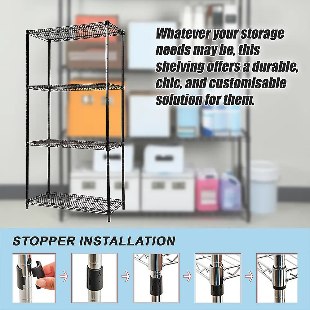 Modular Wire Storage 120x45cm Steel Shelving Black With Fixed Legs For Garage Kitchen Or Retail Storage - Image 6