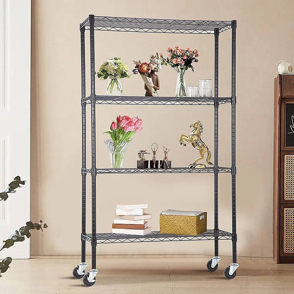 Modular Wire Storage 120x45cm Steel Shelving Black With Wheels For Garage Kitchen Or Retail Storage - Image 2