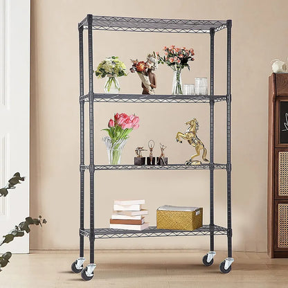 Modular Wire Storage 120x45cm Steel Shelving Black With Wheels For Garage Kitchen Or Retail Storage - Image 2