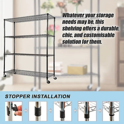 Modular Wire Storage 120x45cm Steel Shelving Black With Wheels For Garage Kitchen Or Retail Storage - Image 5