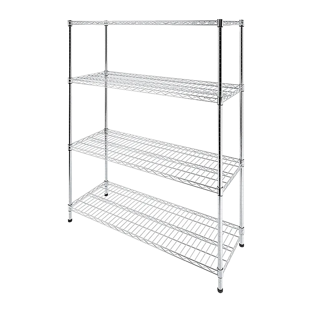 Modular Wire Storage 150x45cm Steel Shelving Chrome With Fixed Legs For Garage Warehouse Or Kitchen Organisation