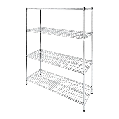 Modular Wire Storage 150x45cm Steel Shelving Chrome With Fixed Legs For Garage Warehouse Or Kitchen Organisation