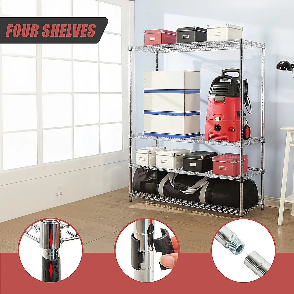 Modular Wire Storage 150x45cm Steel Shelving Chrome With Fixed Legs For Garage Warehouse Or Kitchen Organisation - Image 9