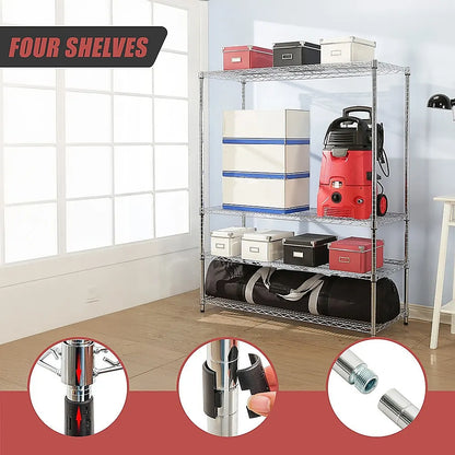 Modular Wire Storage 150x45cm Steel Shelving Chrome With Fixed Legs For Garage Warehouse Or Kitchen Organisation - Image 9