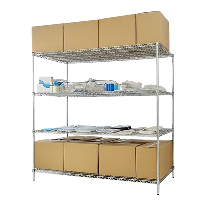 Modular Wire Storage 150x45cm Steel Shelving Chrome With Fixed Legs For Garage Warehouse Or Kitchen Organisation - Image 6