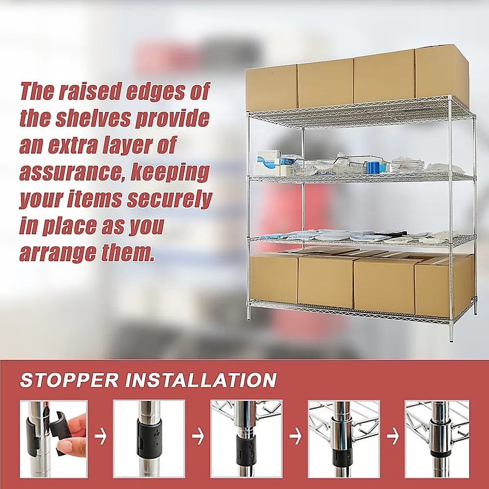 Modular Wire Storage 150x45cm Steel Shelving Chrome With Fixed Legs For Garage Warehouse Or Kitchen Organisation - Image 8