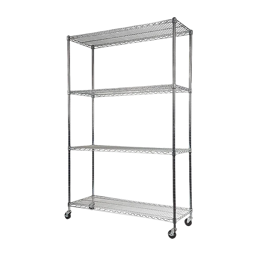 Modular Wire Storage 150x45cm Steel Shelving Chrome With Wheels For Garage Warehouse Or Kitchen Organisation