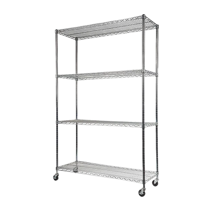 Modular Wire Storage 150x45cm Steel Shelving Chrome With Wheels For Garage Warehouse Or Kitchen Organisation