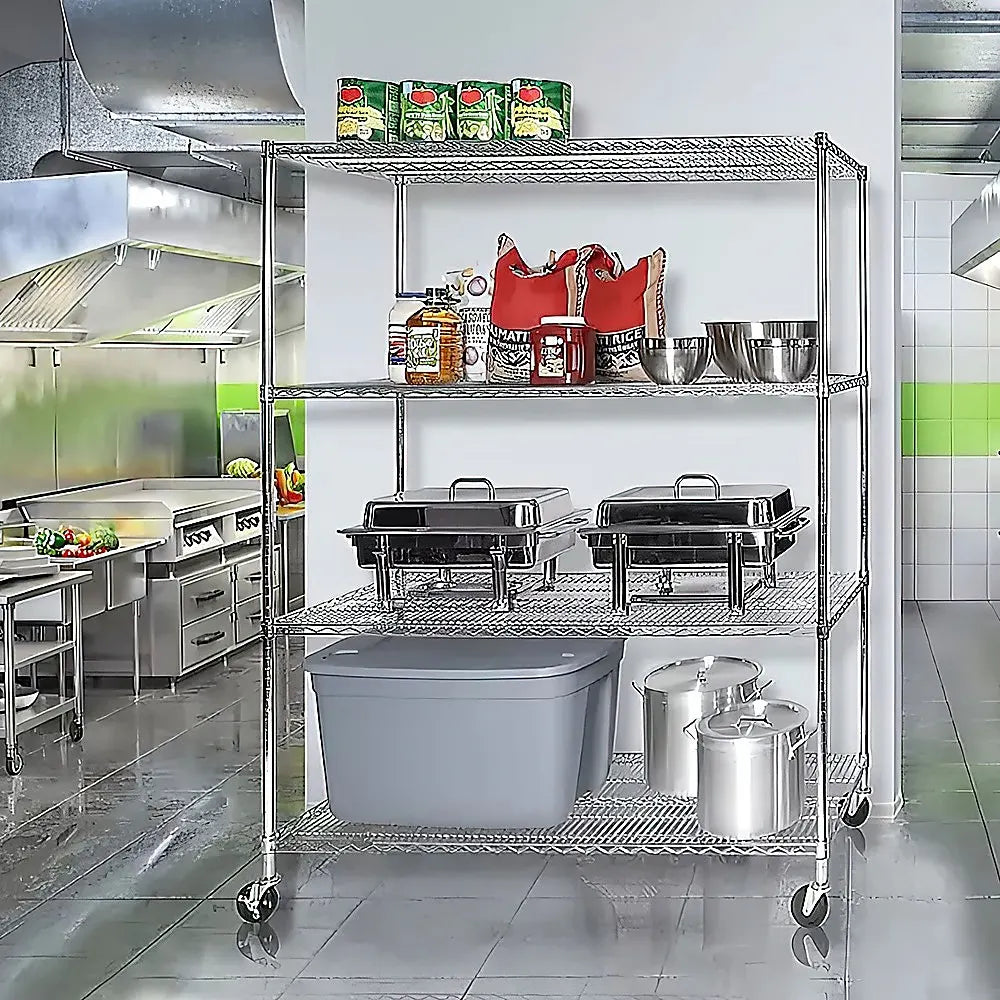 Modular Wire Storage 150x45cm Steel Shelving Chrome With Wheels For Garage Warehouse Or Kitchen Organisation - Image 2