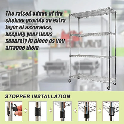 Modular Wire Storage 150x45cm Steel Shelving Chrome With Wheels For Garage Warehouse Or Kitchen Organisation - Image 8