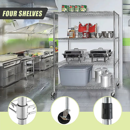 Modular Wire Storage 150x45cm Steel Shelving Chrome With Wheels For Garage Warehouse Or Kitchen Organisation - Image 9