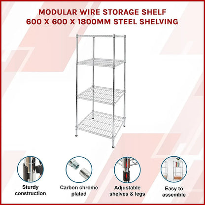 Modular Wire Storage 60x60cm Steel Shelving Chrome With Fixed Legs For Garage Warehouse Or Kitchen Organisation - Image 3