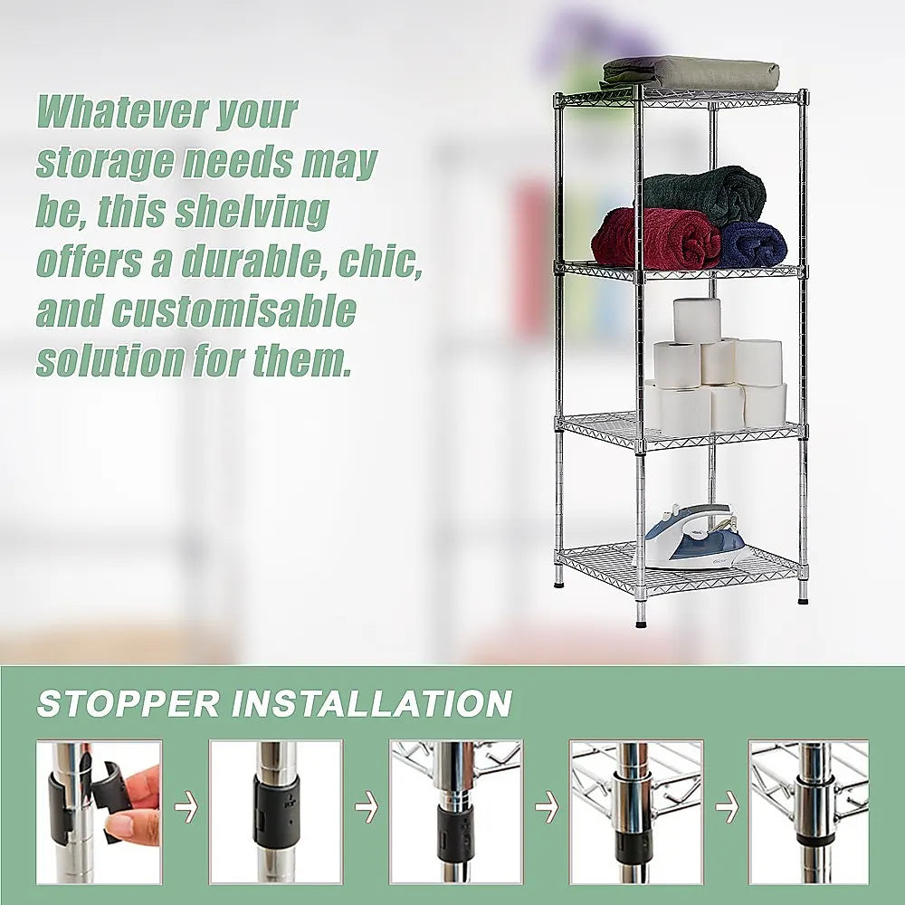 Modular Wire Storage 60x60cm Steel Shelving Chrome With Fixed Legs For Garage Warehouse Or Kitchen Organisation - Image 8