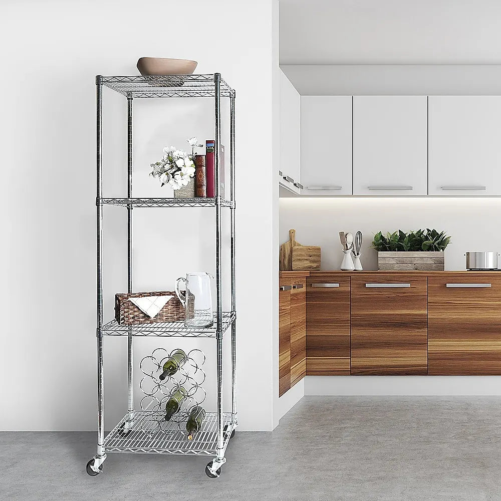 Modular Wire Storage 60x60cm Steel Shelving Chrome With Wheels For Garage Warehouse Or Kitchen Organisation - Image 2