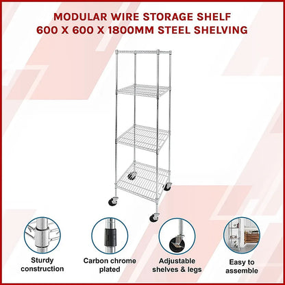 Modular Wire Storage 60x60cm Steel Shelving Chrome With Wheels For Garage Warehouse Or Kitchen Organisation - Image 3