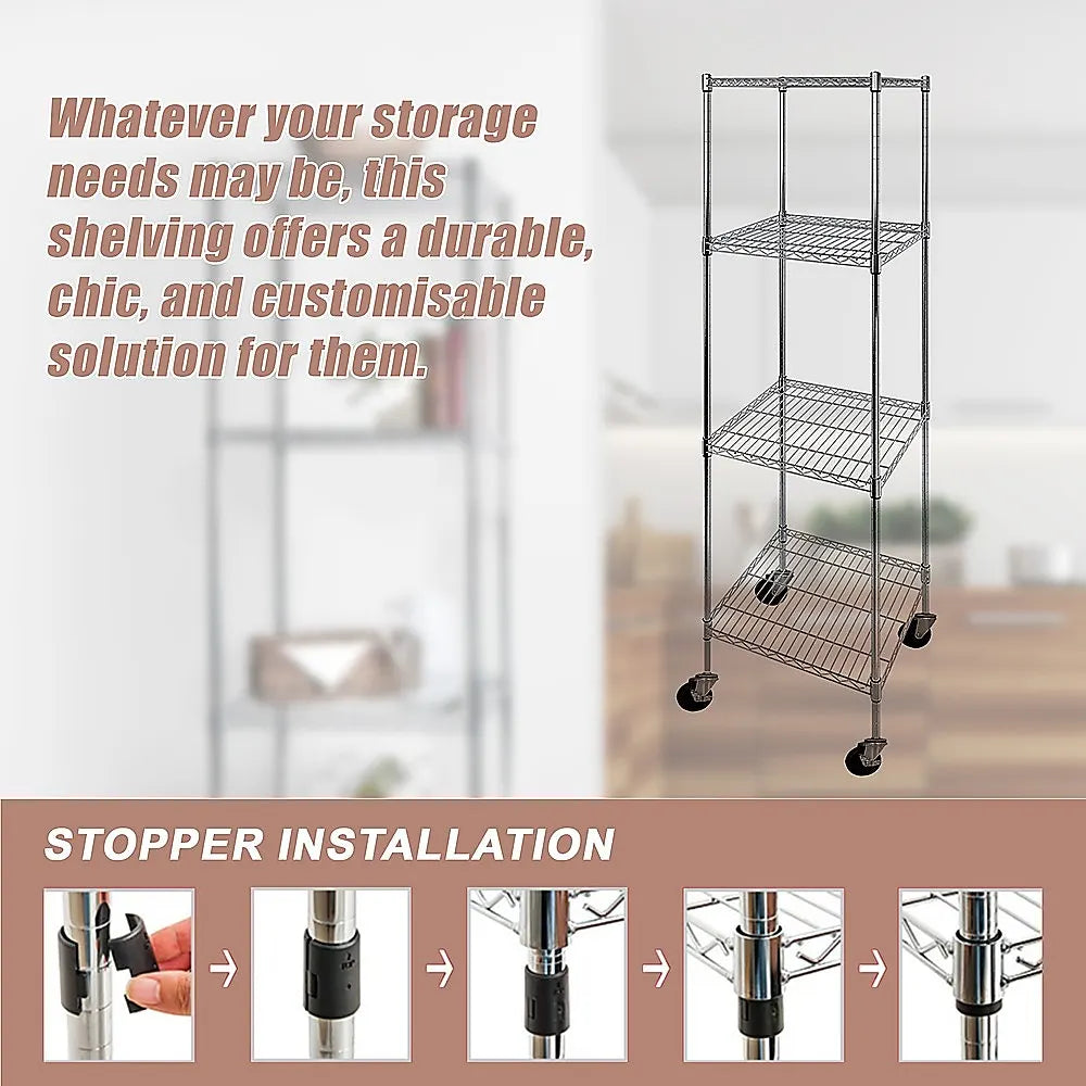 Modular Wire Storage 60x60cm Steel Shelving Chrome With Wheels For Garage Warehouse Or Kitchen Organisation - Image 8