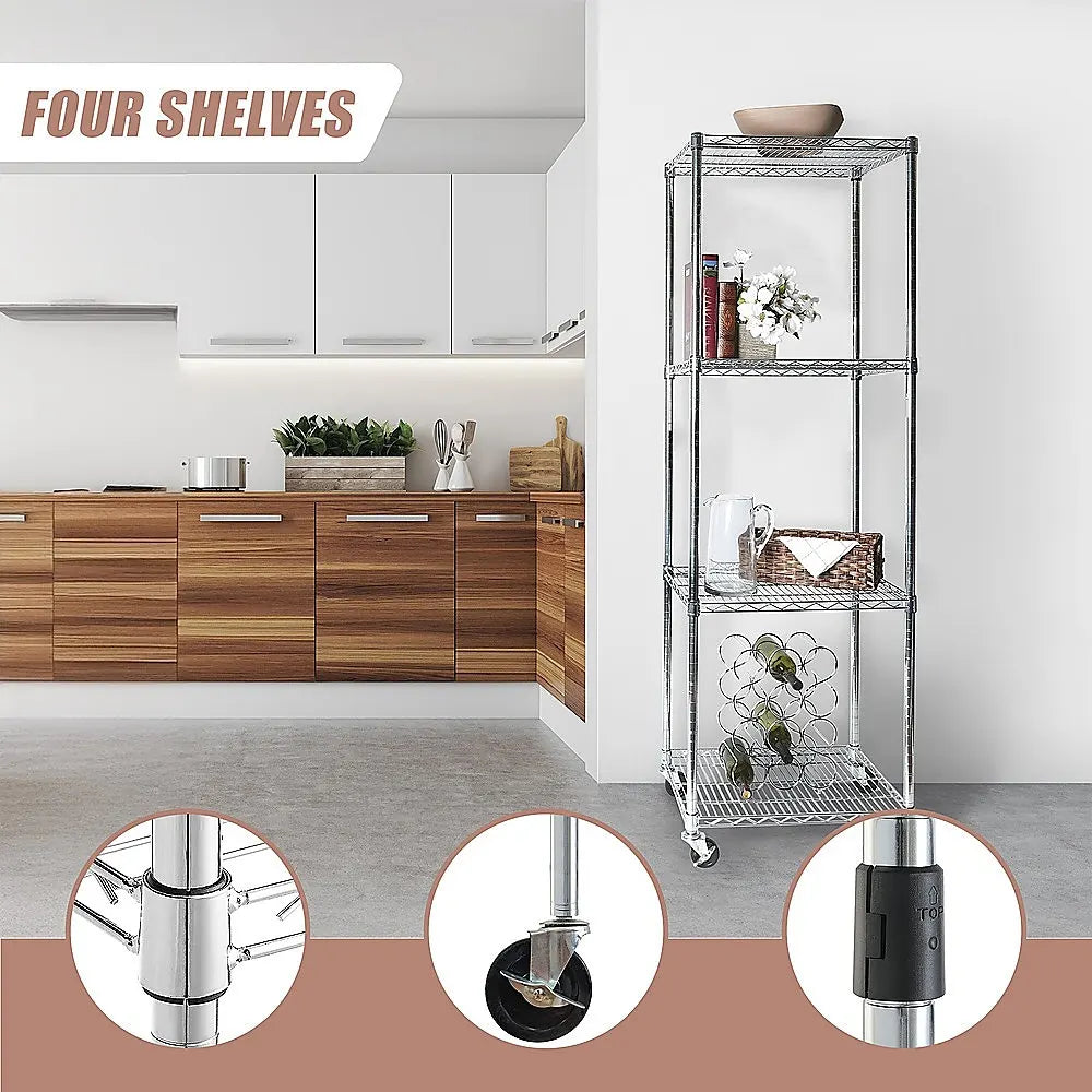 Modular Wire Storage 60x60cm Steel Shelving Chrome With Wheels For Garage Warehouse Or Kitchen Organisation - Image 9