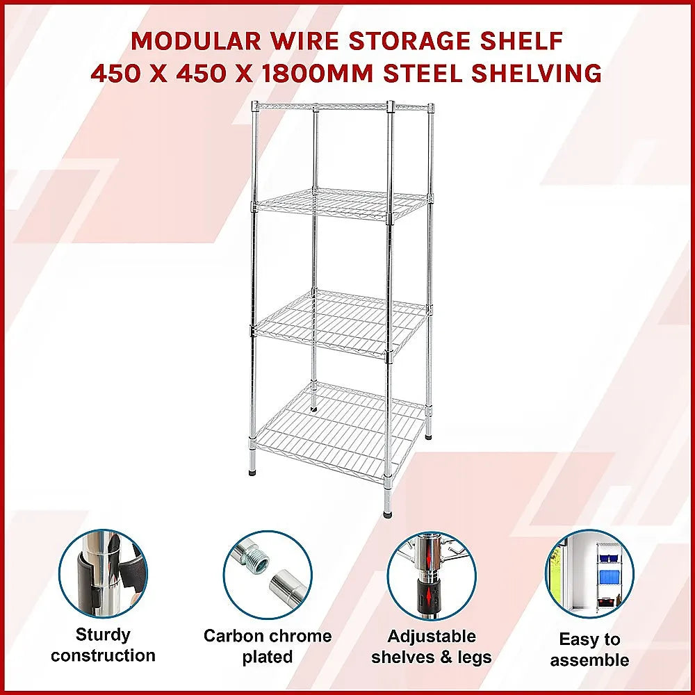 Modular Wire Storage 45x45cm Steel Shelving Chrome With Fixed Legs For Garage Warehouse Or Kitchen Organisation - Image 3