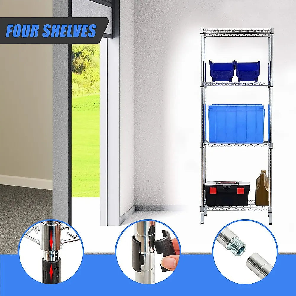 Modular Wire Storage 45x45cm Steel Shelving Chrome With Fixed Legs For Garage Warehouse Or Kitchen Organisation - Image 8