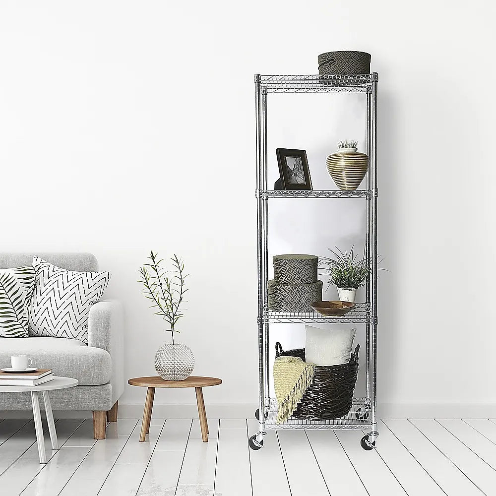 Modular Wire Storage 45x45cm Steel Shelving Chrome With Wheels For Garage Warehouse Or Kitchen Organisation - Image 2