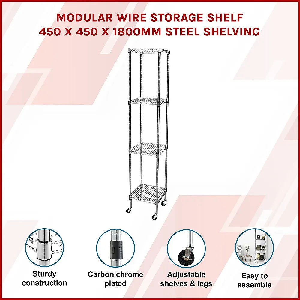 Modular Wire Storage 45x45cm Steel Shelving Chrome With Wheels For Garage Warehouse Or Kitchen Organisation - Image 3