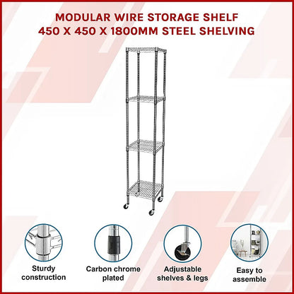 Modular Wire Storage 45x45cm Steel Shelving Chrome With Wheels For Garage Warehouse Or Kitchen Organisation - Image 3