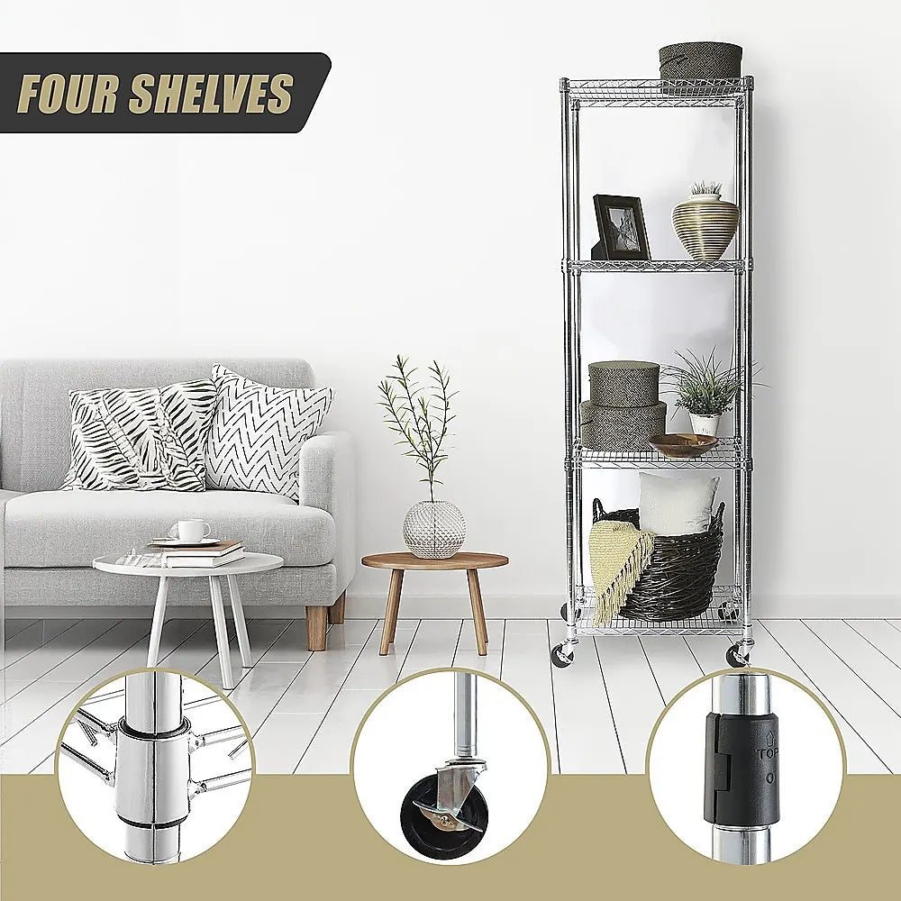 Modular Wire Storage 45x45cm Steel Shelving Chrome With Wheels For Garage Warehouse Or Kitchen Organisation - Image 9