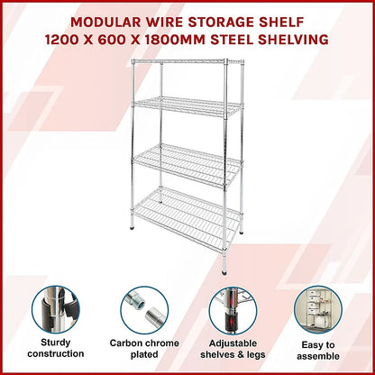 Modular Wire Storage 120x60cm Steel Shelving Chrome With Fixed Legs For Garage Warehouse Or Kitchen Organisation - Image 3