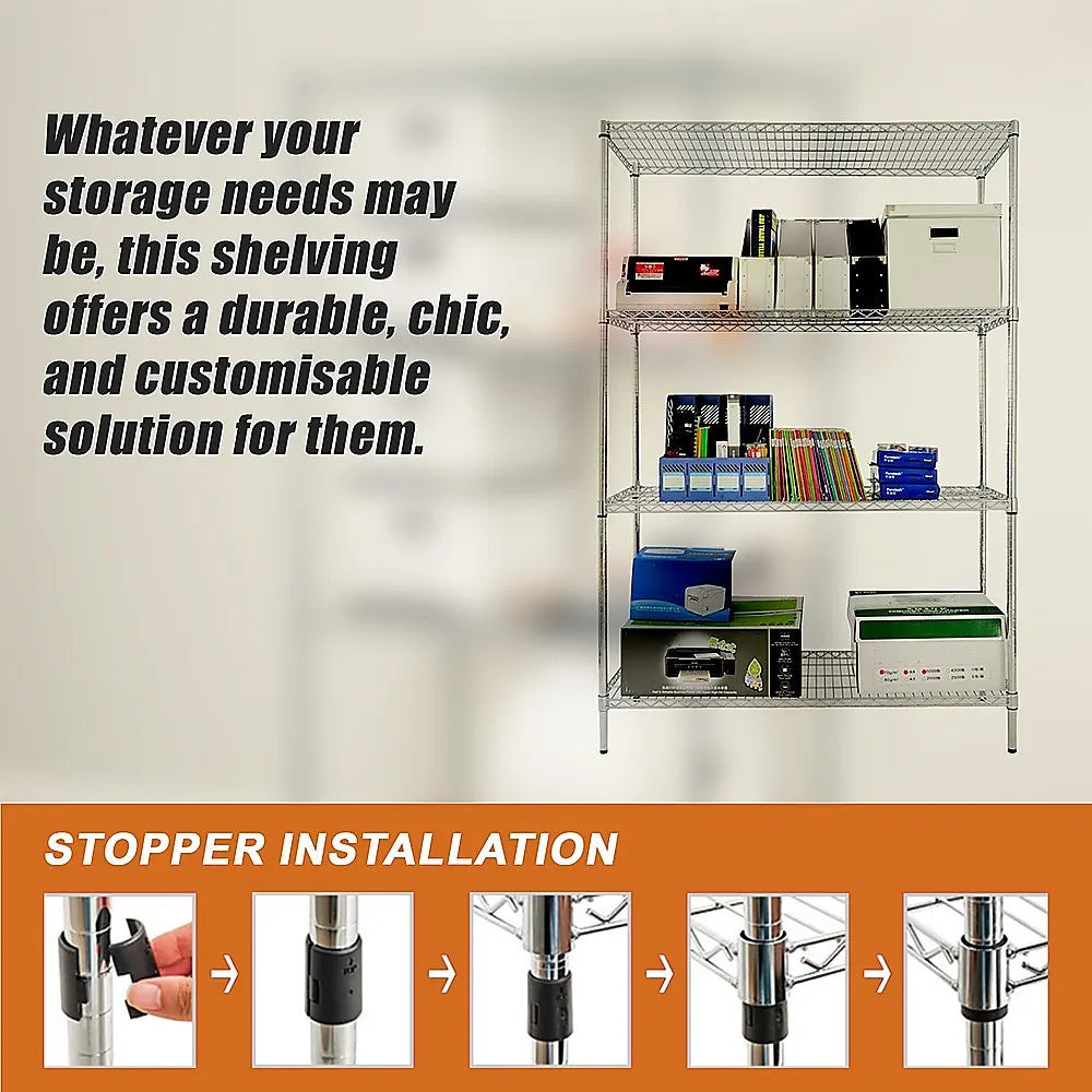 Modular Wire Storage 120x60cm Steel Shelving Chrome With Fixed Legs For Garage Warehouse Or Kitchen Organisation - Image 8