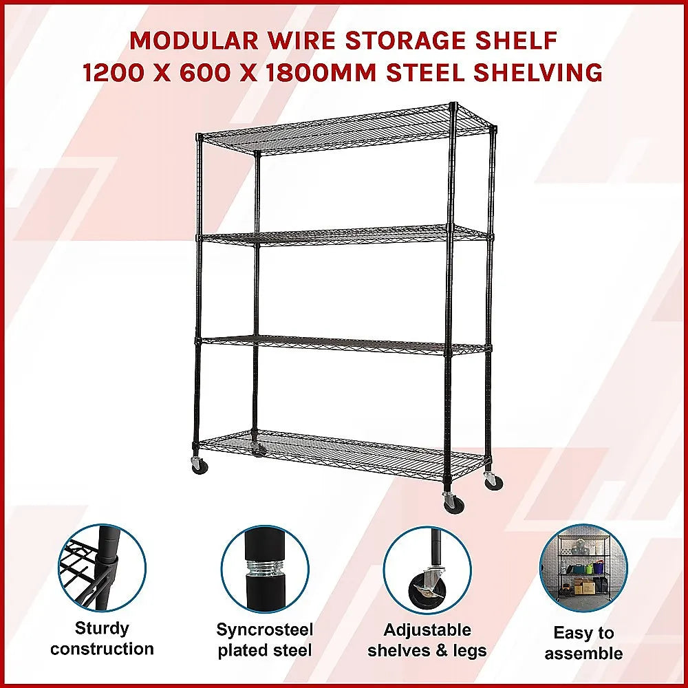 Modular Wire Storage 120x60cm Steel Shelving Black With Fixed Legs For Garage Warehouse Or Kitchen Organisation - Image 3
