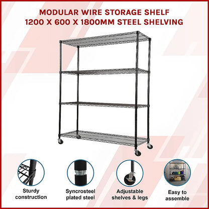 Modular Wire Storage 120x60cm Steel Shelving Black With Fixed Legs For Garage Warehouse Or Kitchen Organisation - Image 3
