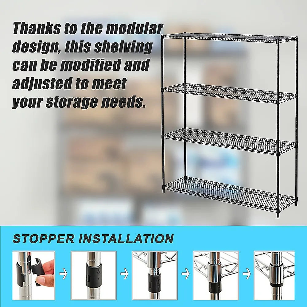 Modular Wire Storage 120x60cm Steel Shelving Black With Fixed Legs For Garage Warehouse Or Kitchen Organisation - Image 8