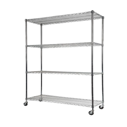 Modular Wire Storage 120x60cm Steel Shelving Chrome With Wheels For Garage Warehouse Or Kitchen Organisation