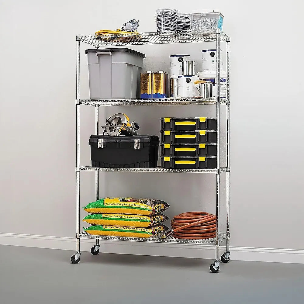 Modular Wire Storage 120x60cm Steel Shelving Chrome With Wheels For Garage Warehouse Or Kitchen Organisation - Image 2