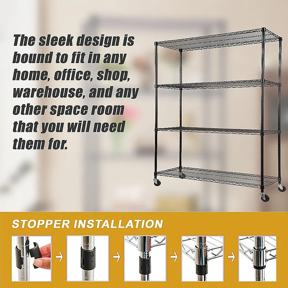 Modular Wire Storage 120x60cm Steel Shelving Chrome With Wheels For Garage Warehouse Or Kitchen Organisation - Image 6