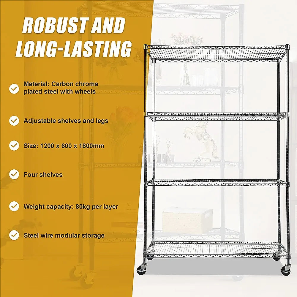 Modular Wire Storage 120x60cm Steel Shelving Chrome With Wheels For Garage Warehouse Or Kitchen Organisation - Image 9