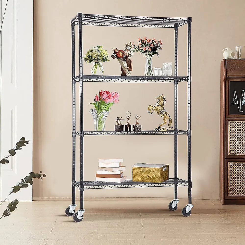 Modular Wire Storage 120x60cm Steel Shelving Black With Wheels For Garage Warehouse Or Kitchen Organisation - Image 2
