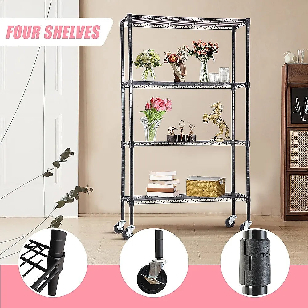 Modular Wire Storage 120x60cm Steel Shelving Black With Wheels For Garage Warehouse Or Kitchen Organisation - Image 9