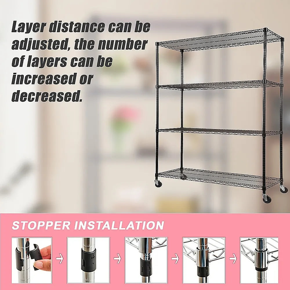 Modular Wire Storage 120x60cm Steel Shelving Black With Wheels For Garage Warehouse Or Kitchen Organisation - Image 8