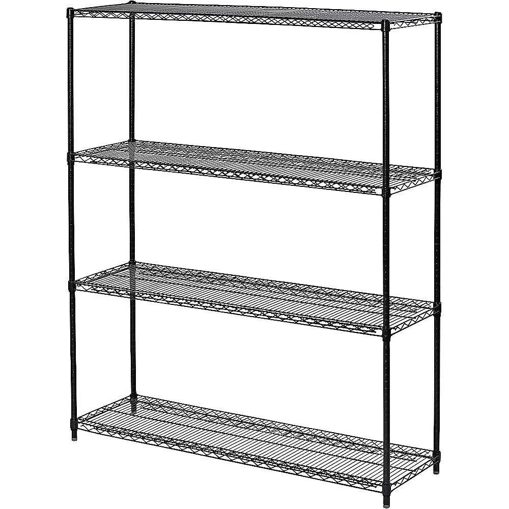 Modular Wire Storage 150x35cm Steel Shelving Black With Fixed Legs For Garage Warehouse Or Kitchen Organisation