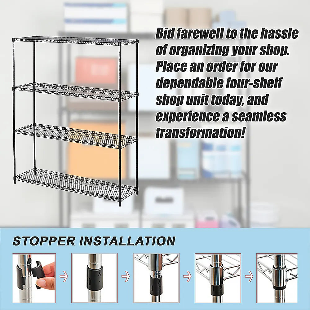 Modular Wire Storage 150x35cm Steel Shelving Black With Fixed Legs For Garage Warehouse Or Kitchen Organisation - Image 7