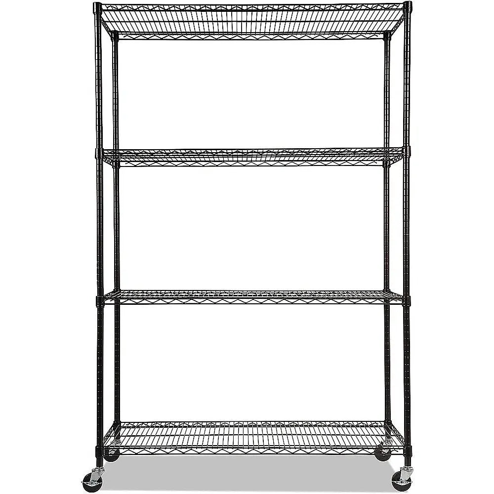 Modular Wire Storage 150x35cm Steel Shelving Black With Wheels For Garage Warehouse Or Kitchen Organisation