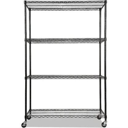 Modular Wire Storage 150x35cm Steel Shelving Black With Wheels For Garage Warehouse Or Kitchen Organisation
