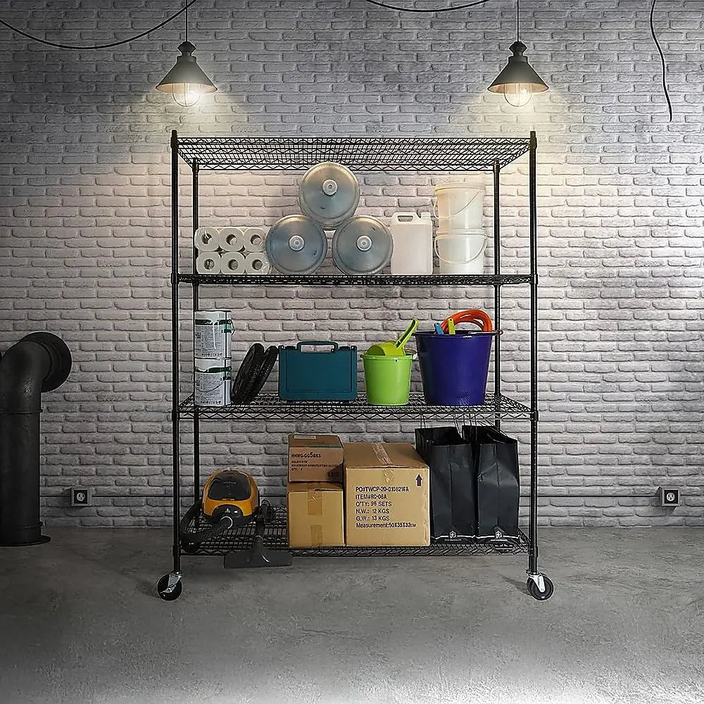 Modular Wire Storage 150x35cm Steel Shelving Black With Wheels For Garage Warehouse Or Kitchen Organisation - Image 2