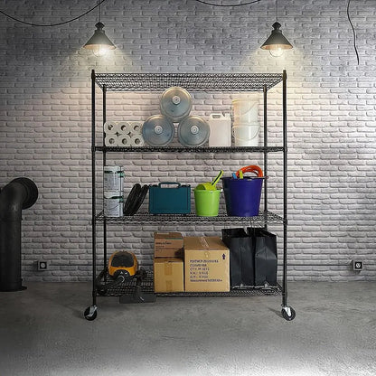 Modular Wire Storage 150x35cm Steel Shelving Black With Wheels For Garage Warehouse Or Kitchen Organisation - Image 2