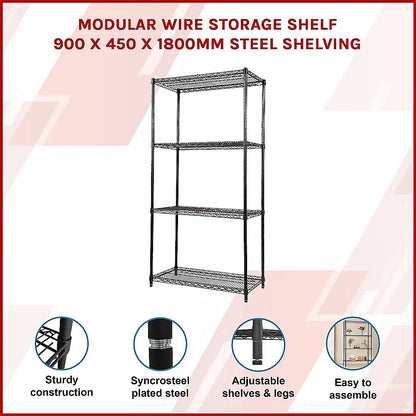 Modular Wire Storage 90x45cm Steel Shelving Black With Fixed Legs For Garage Warehouse Or Kitchen Organisation - Image 3